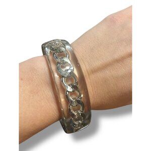 clear Lucite Bangle with Silver Chain Bracelet Unique Funky